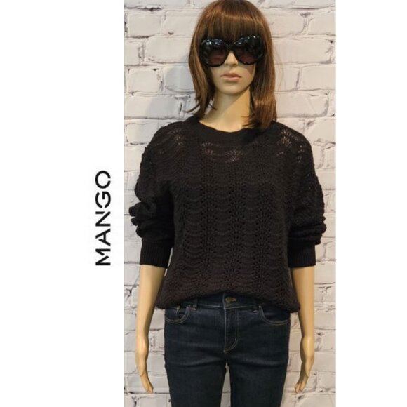 MANGO, Black open knit pullover sweater - Picture 3 of 12